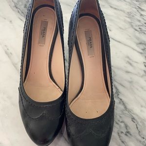 Prada black leather 3 inch heels worn